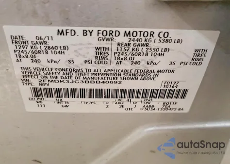 2011 Ford Edge Sel из США, поврежденный, VIN 2FMDK3JC3BBB40692